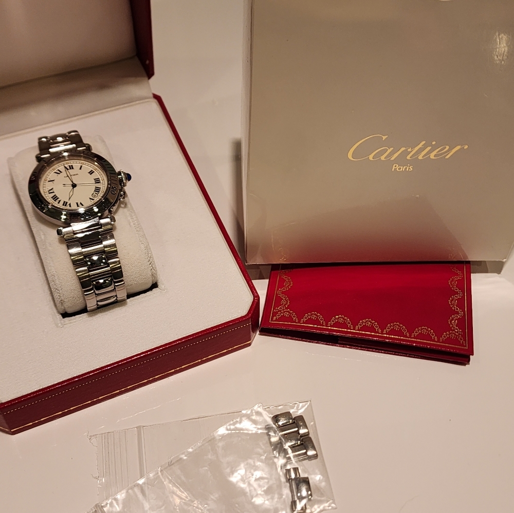 Cartier Pasha 38mm Steel Watch White Roman
Dial with Date Window Ref. 1040